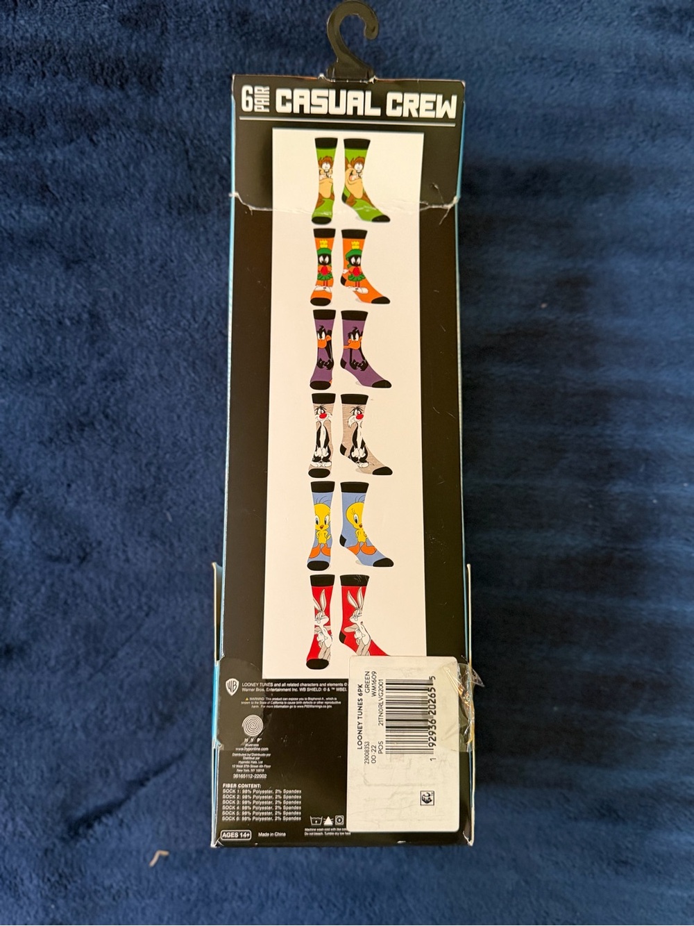 Warner Bros. Looney Tunes Crew Socks - Yellow, Blue, Black, Gray, Red, Orange - Picture 2 of 3